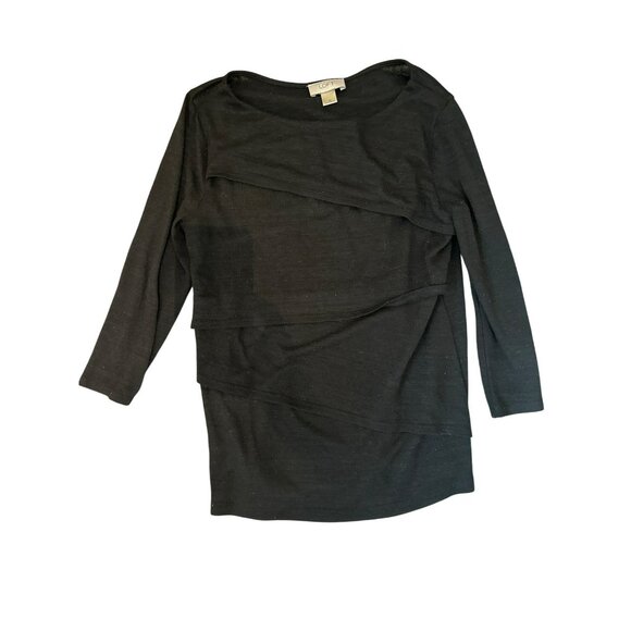 Ann Taylor Loft Black Tiered Long Sleeve Top Medium Career Fall Winter - Picture 1 of 4